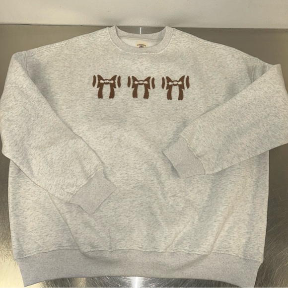 Football Bows Game Day Embroider Sweatshirt XL Sunkissed Coconut Women - Picture 3 of 10